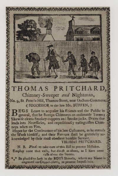 Skorstensfejare, Thomas Pritchard, byteskort av English School