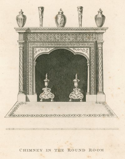Skorsten i det runda rummet, Strawberry Hill, Twickenham, London av English School
