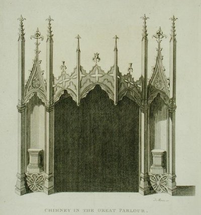 Skorsten i den stora salongen i Strawberry Hill, graverad av T. Morris, från 