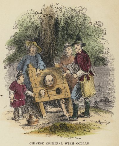 Kinesisk brottsling med krage (färgad gravyr) av English School