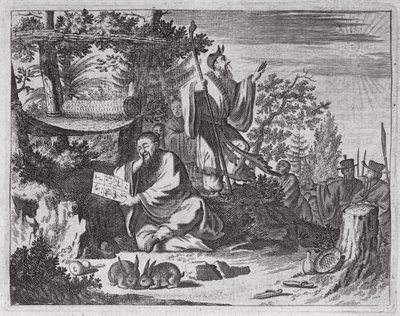 Kinesiska heliga män, illustration från en beskrivning av ambassader till Kina, 1690 av English School