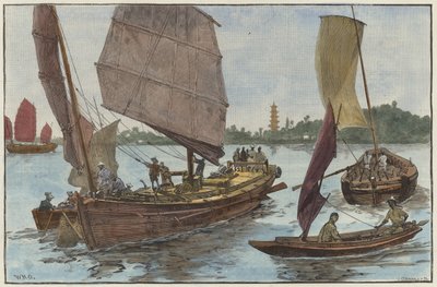 Kinesiska fiske- och lastbåtar av English School