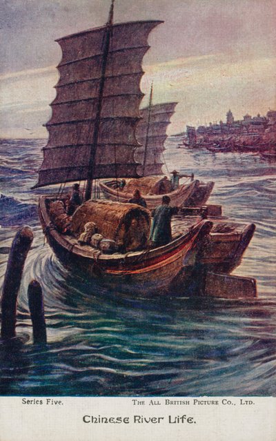 Kinesiskt flodliv (färg litho) av English School