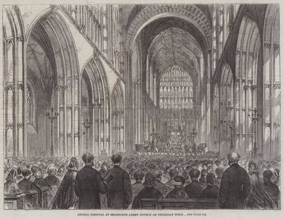 Körfestival i Sherborne Abbey Church på torsdagsveckan (gravyr) av English School