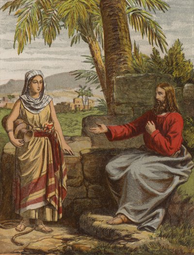 Kristus och Samariens kvinna (chromolitho) av English School