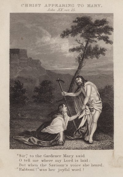 Kristus visar sig för Maria, Johannes XX, ver 15 (gravyr) av English School