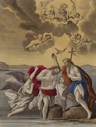 Kristus döpt (färg litho) av English School