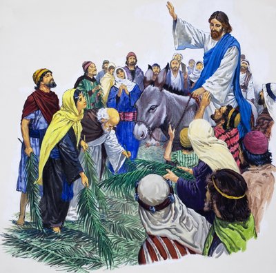 Kristus på väg in i Jerusalem (gouache på papper) av English School
