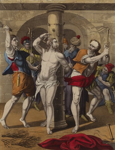Kristus gisslade (färg litho) av English School