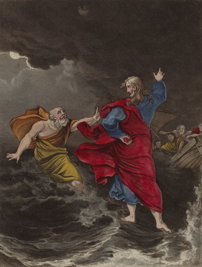 Kristus går på vatten (färg litho) av English School