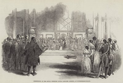Dop av Hennes kungliga höghet Louisa Caroline Alberta, i Buckingham-Palace (gravyr) av English School