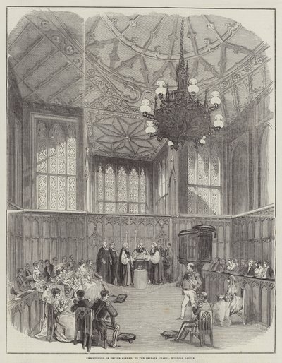 Prins Alfreds dop i det privata kapellet, Windsor Castle (gravyr) av English School