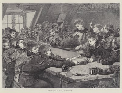 Juldagen ombord på ett träningsfartyg (gravyr) av English School