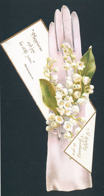 Julhälsningskort med handske och blommor av English School