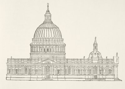 Christopher Wrens första design för den nya St. Pauls Cathedral efter den stora branden i London, från The National and Domestic History of England av William Hickman Smith Aubrey (1858-1916) publicerad L av English School