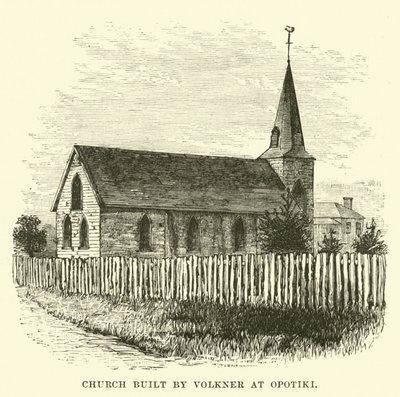 Kyrka byggd av Volkner i Opotiki av English School