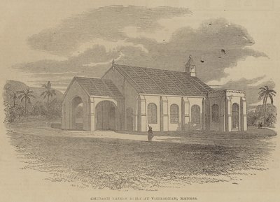 Kyrka Latili byggd Atu Vizinagaram, Madras (gravyr) av English School
