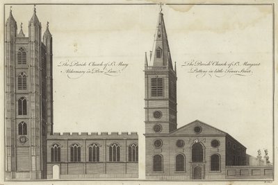 Church of St Mary Aldermary i Bow Lane och Church of St Margaret Pattens i Little Tower Street, London av English School