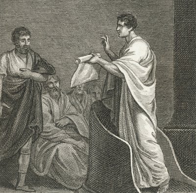Cicero anklagar Catiline i senatsbyggnaden (gravyr) av English School