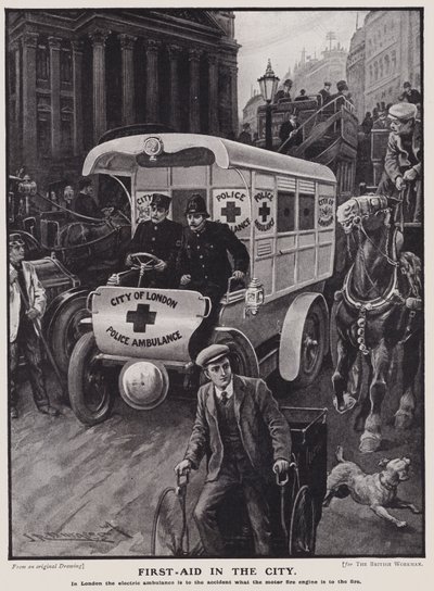 City of London Police elektrisk ambulans (litho) av English School