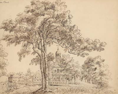 Clapham Church, Surrey (bläck på papper) av English School
