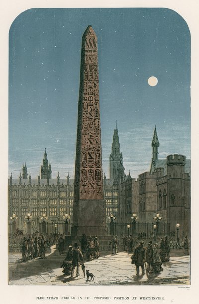 Cleopatras Needle i sin föreslagna position i Westminster av English School