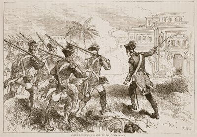 Clive leder sina män upp till Conjeveram, illustration från Cassells Illustrated History of India av James Grant, pub. 1879 av English School