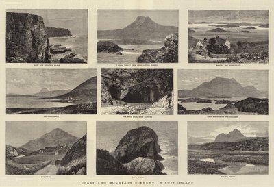 Kust- och bergslandskap i Sutherland (gravyr) av English School