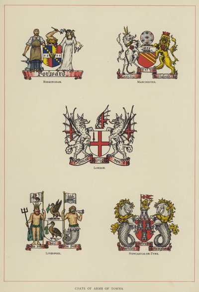 Städernas vapen (färg litho) av English School