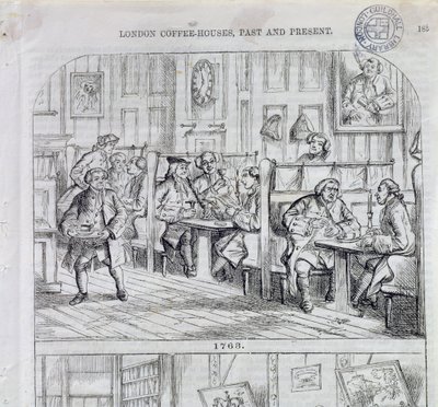 Coffee Room 1763, från London Coffee-Houses Past and Present (färggravyr) av English School