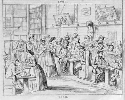 Coffee Room 1863, från London Coffee-Houses Past and Present (färggravyr) av English School