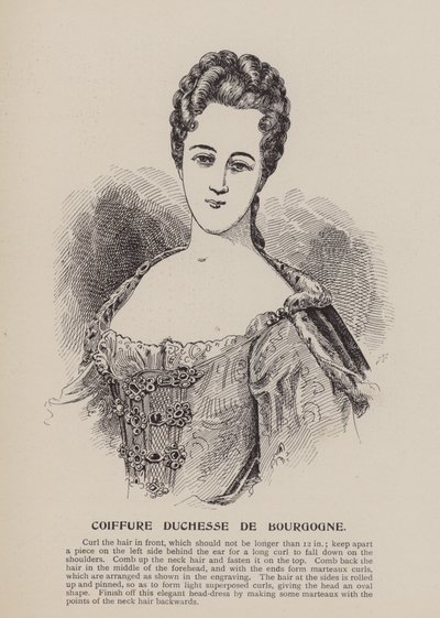 Hertiginnan av Bourgognes frisyr (gravyr) av English School