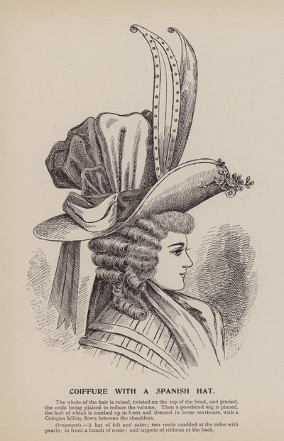 Coiffure med spansk hatt (gravyr) av English School