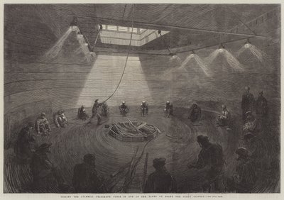 Rulla upp Atlantic Telegraph Cable i en av tankarna ombord på Great Eastern av English School