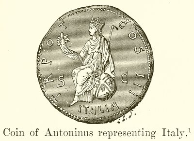 Mynt av Antoninus som representerar Italien av English School