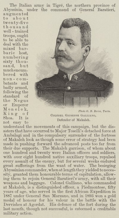 Överste Giuseppe Galliano, Makalehs försvarare (gravyr) av English School