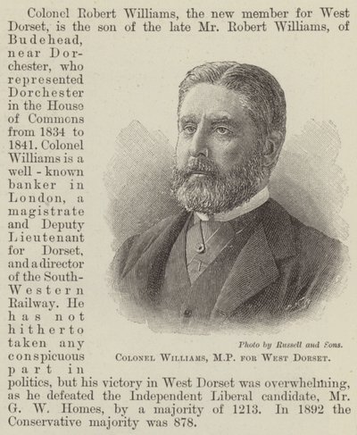 Överste Williams, MP för West Dorset (gravyr) av English School