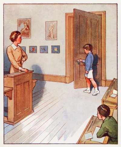Kommandon: Gå fram till dörren och stäng den (färglitografi) av English School
