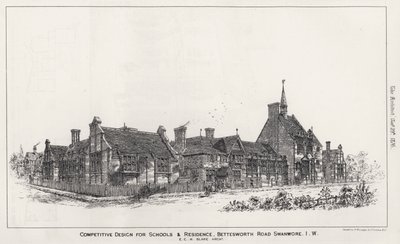 Konkurrenskraftig design för skolor och bostäder, Bettesworth Road, Swanwore, Isle of Wight (gravyr) av English School
