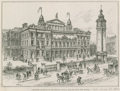 Färdigställda byggnader av Peoples Palace, Mile End Road, östra London av English School