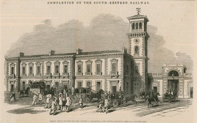 Färdigställande av South-Eastern Railway: Stor gemensam station för Croydon, Brighton och Dover Railway Company, Southwark, London av English School