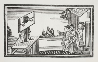 Dömd att stå i en timme eller mer i pelaren, illustration från Chap-books of the Eighteenth Century av John Ashton, pub. 1882 av English School