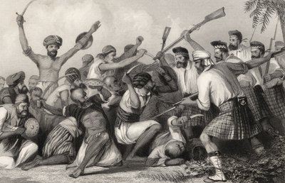 Konflikt med Ghazees före Bareilly den 6 maj 1858, från "The History of the Indian Mytery", publicerad 1858 av English School