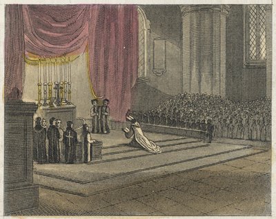 Invigning av en kyrka (kolorerad gravyr) av English School