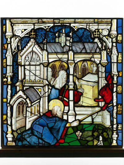 Bevarad panel från Great East Window på York Minster: "St John Measures the Temple" av English School
