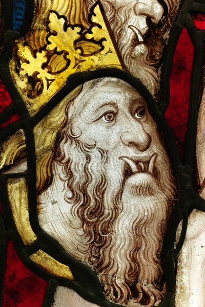 Bevarad sektion från Great East Window på York Minster: "The Fifth Angel Sounds the Trumpet and the Locusts from the Bottomless Pit" av English School