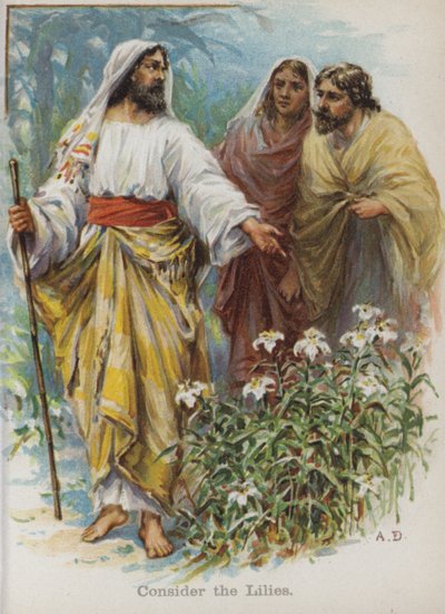 Tänk på liljorna (chromolitho) av English School