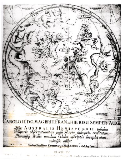 Stjärnbilder på södra halvklotet, från "Synopsis of Comets" av Sir Edmund Halley (1656-1742) 1705 av English School