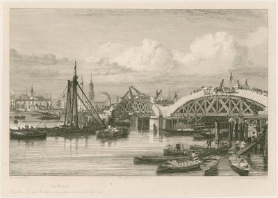 Byggandet av den nya London Bridge, 26 juli 1827 av English School