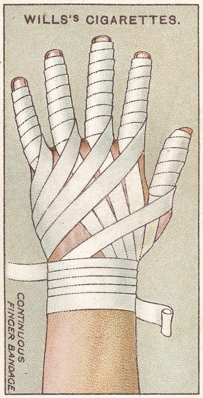 Continuous Finger Bandage, nr 48 från First Aid-serien med Willss Cigarettes-kort, 1913 av English School